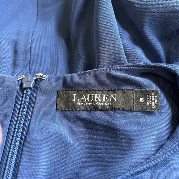 RALPH LAUREN Women’s Blue Sleeveless Fit & Flare Jersey Dress Round Neck Sz. 16 - Picture 13 of 16